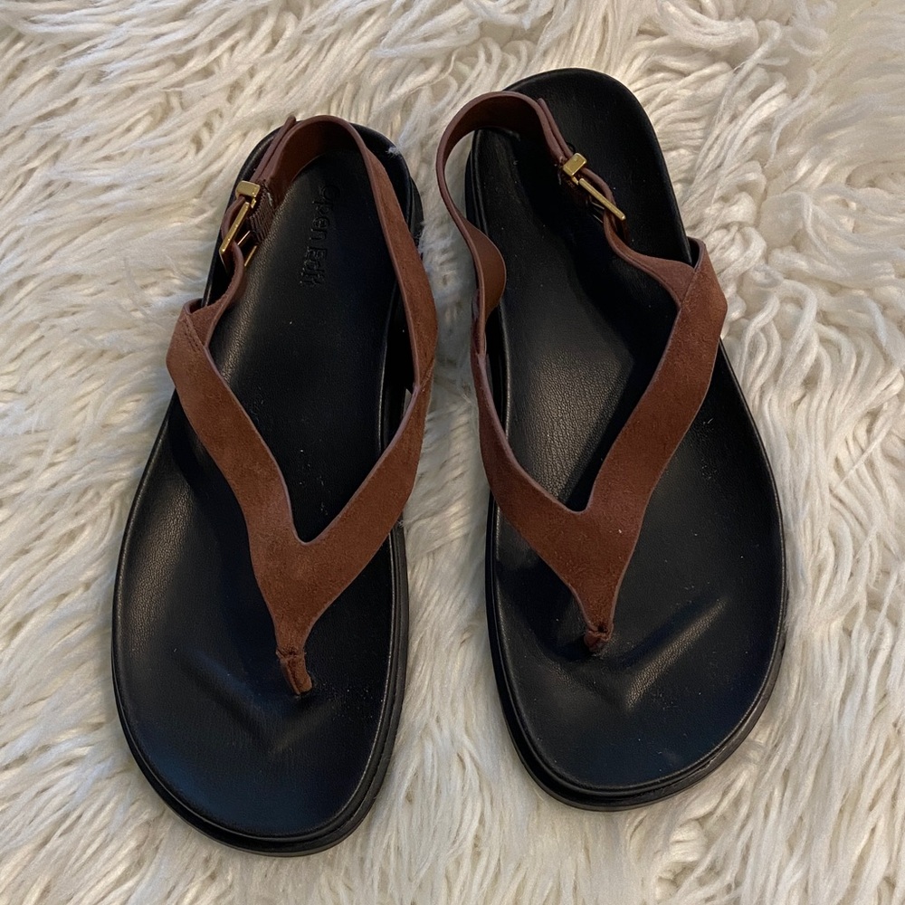 Open Edit Delphi Brown Suede Thong Sandals - Women